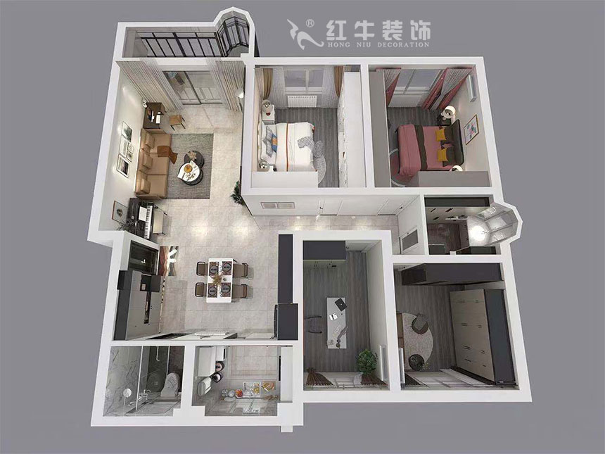 魏明花_梅花山莊21-201-702-153㎡-現(xiàn)代簡約風格_4室2廳2衛(wèi)（二手房裝修）_定制家￥260000_全包26萬00_04鳥瞰圖