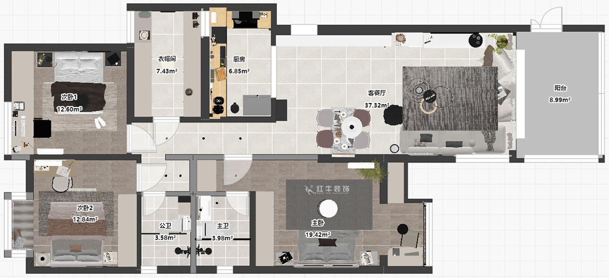 蔣?。袞|花園39-210-140㎡-現(xiàn)代簡約風格｜4室2廳2衛(wèi)｜新房裝修｜定制家｜全包17萬｜00_03平面彩圖