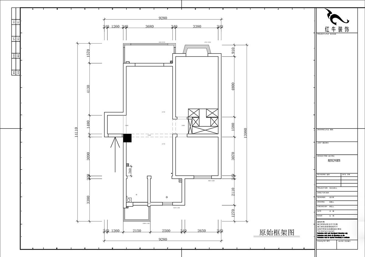 蔣?。汩坷?-2-902-100㎡-現(xiàn)代簡約風格｜2室2廳1衛(wèi)｜老房裝修｜定制家｜全包14萬｜00_01原始框架圖